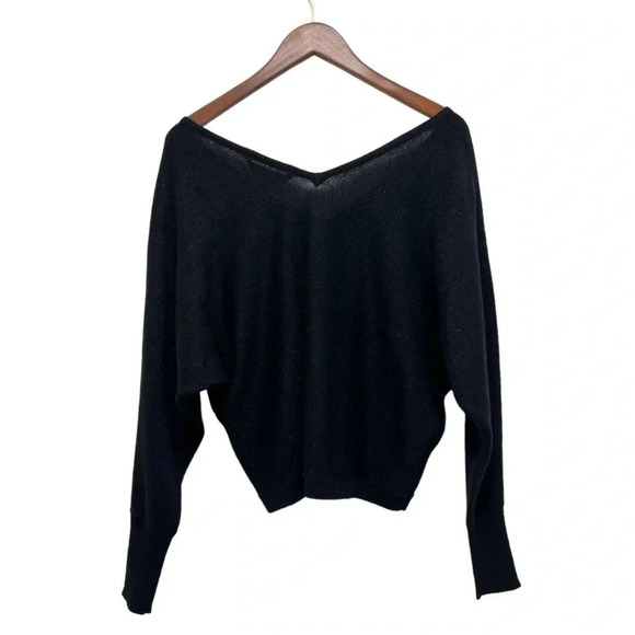 BCBG MAXAZRIA Batwing V-neck Sweater Black metallic Knit Size S NEW - Picture 3 of 11
